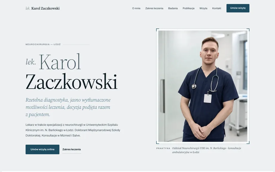 Zrzut strony zaczkowski.pl - strona osobista neurochirurga